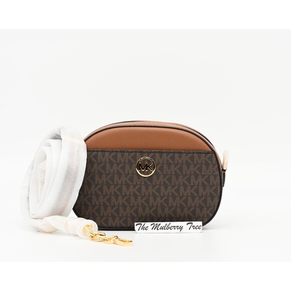 MICHAEL KORS JET SET GLAM Small Front Pocket Oval Crossbody Logo Canvas NWT $398 - Picture 1 of 14